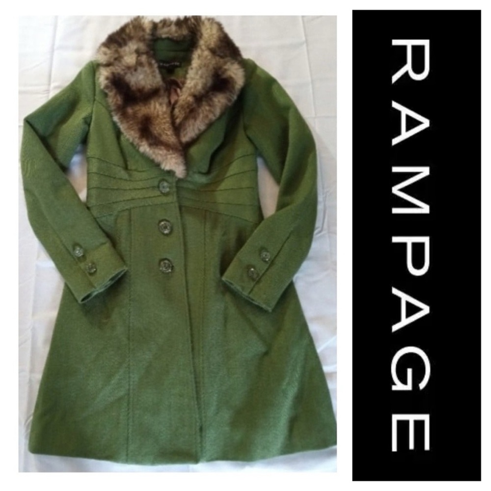 Green Corduroy Coat with Faux Fur Collar - Picture 2 of 15